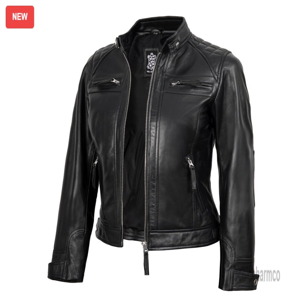 Quilted Lambskin Leather Jacket Cafe Racer Style Classic Chic Timeless